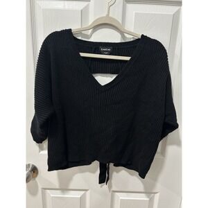 999 Black Ribbed Cropped Sweater Sz XSmall Oversized Coquette